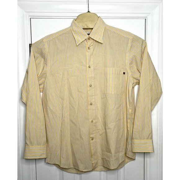 Zegna Sport Mens Long Sleeve Button Front Yellow Blue Stripes Large - Picture 1 of 7